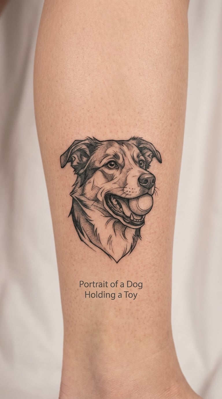 Portrait of a Dog Holding a Toy