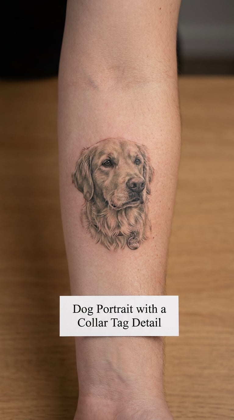 Dog Portrait with a Collar Tag Detail