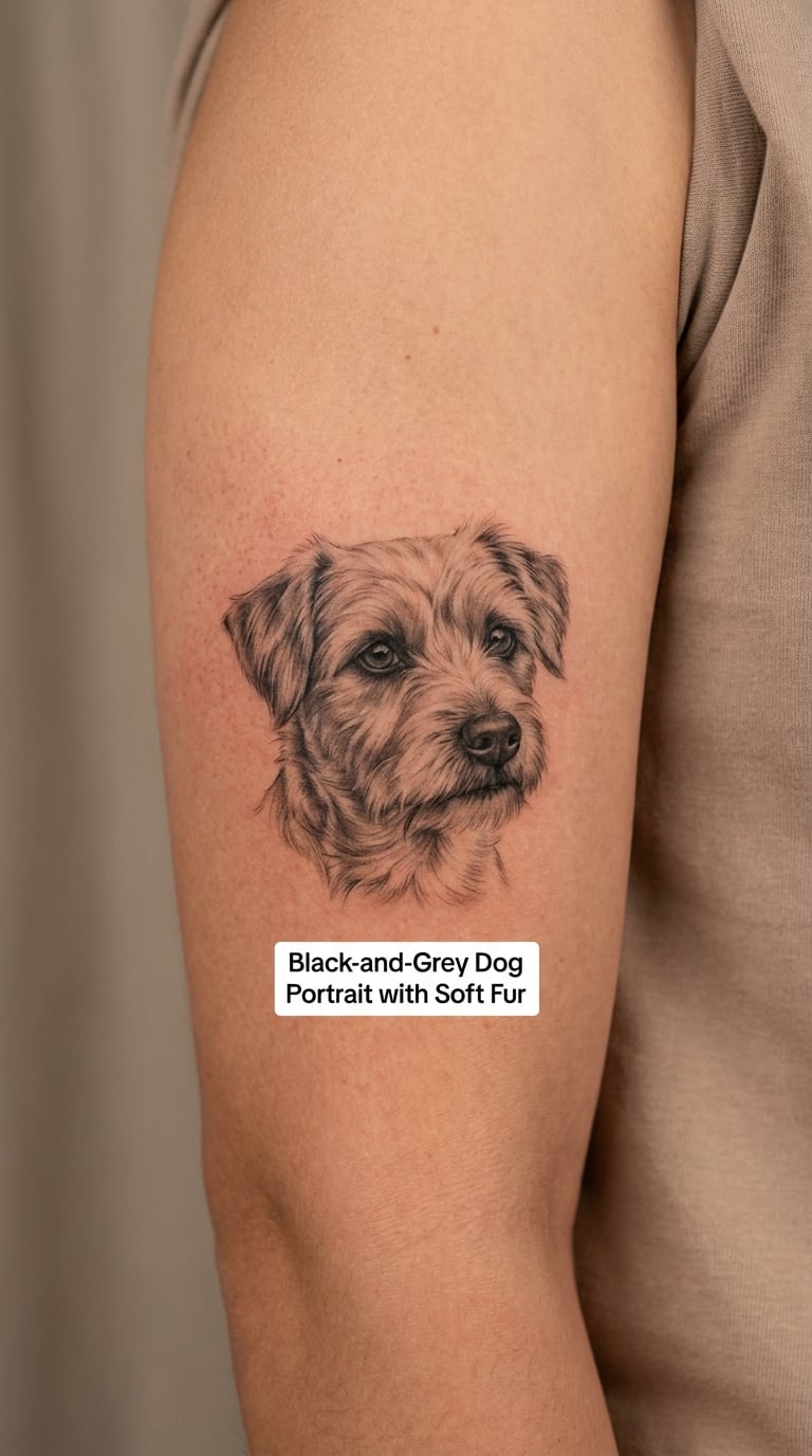 Black-and-Grey Dog Portrait with Soft Fur