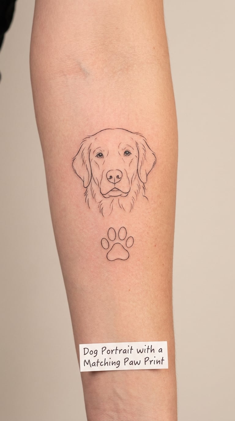 Dog Portrait with a Matching Paw Print