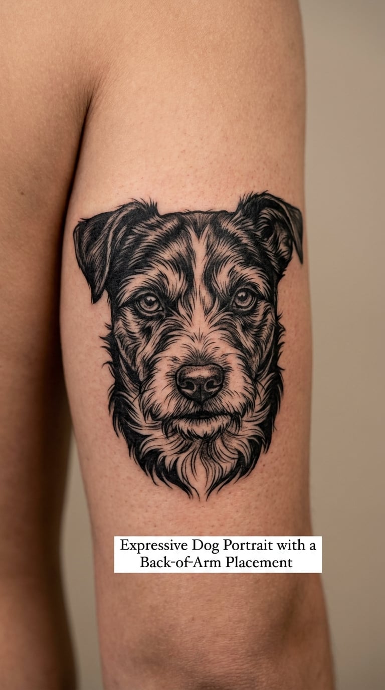 Expressive Dog Portrait with a Back-of-Arm Placement