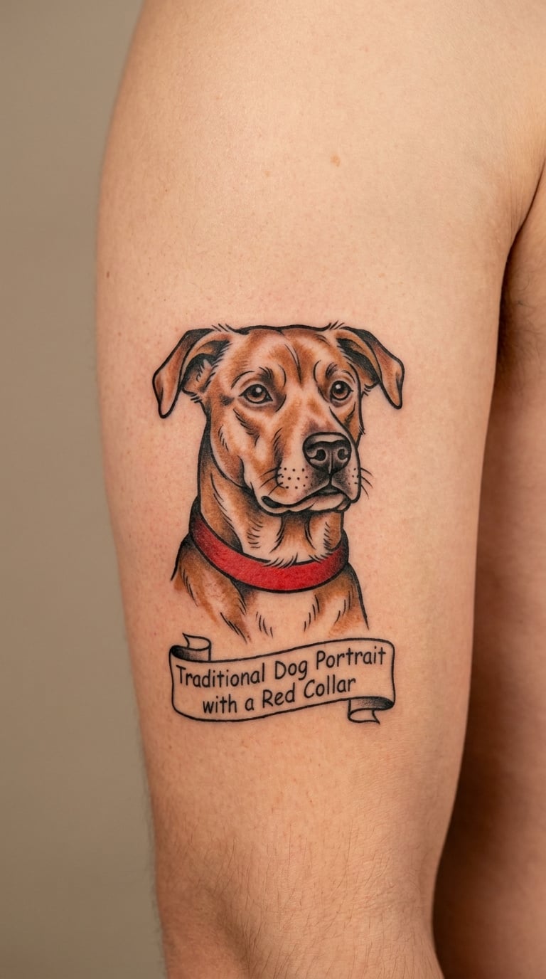 Traditional Dog Portrait with a Red Collar
