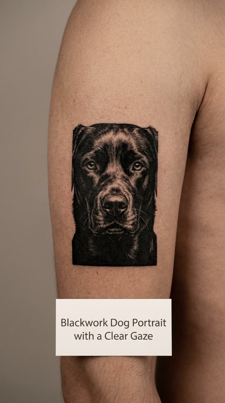 Blackwork Dog Portrait with a Clear Gaze