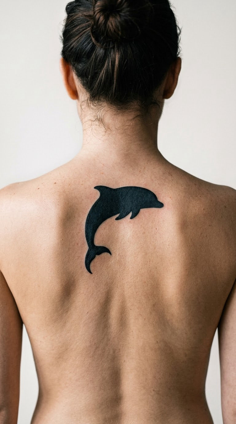 Blackwork Dolphin Silhouette on the Back
