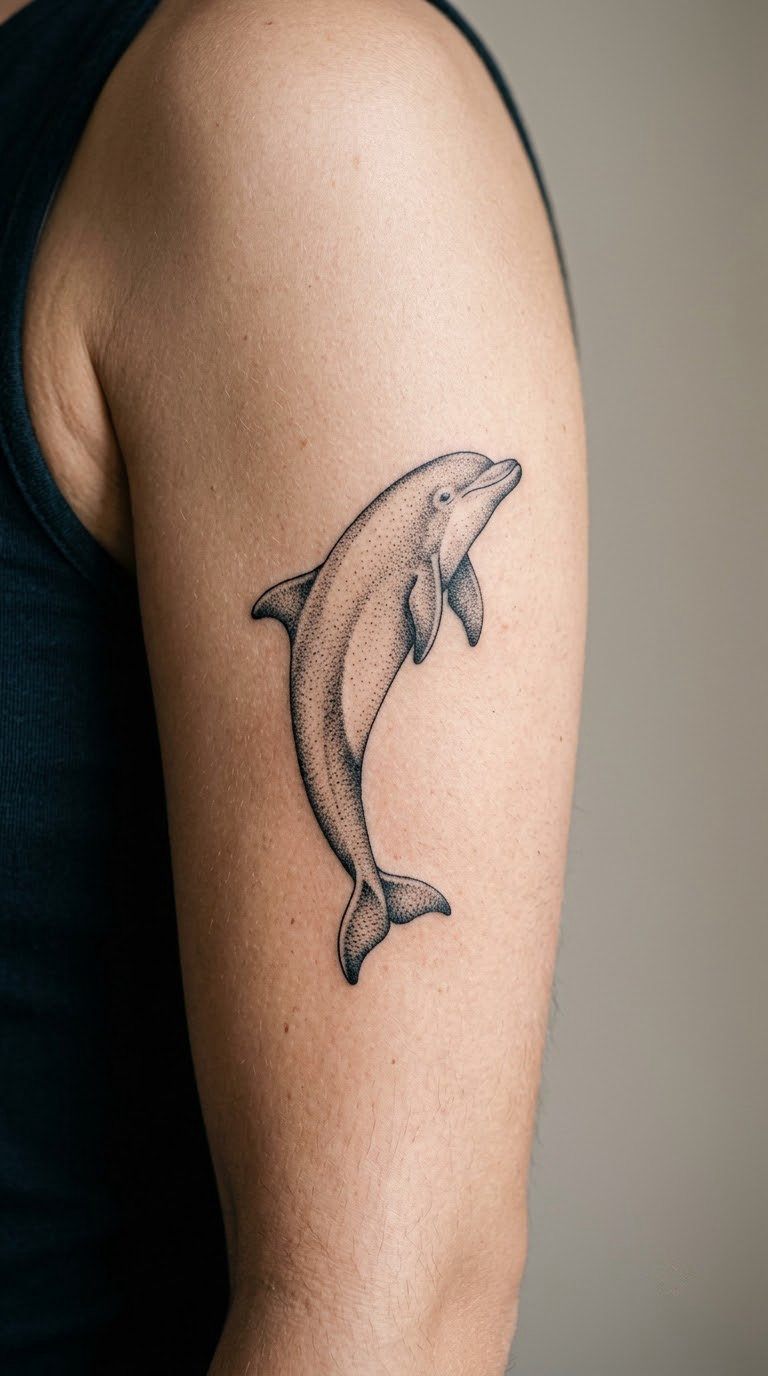 Dotwork Dolphin Made of Bubbles