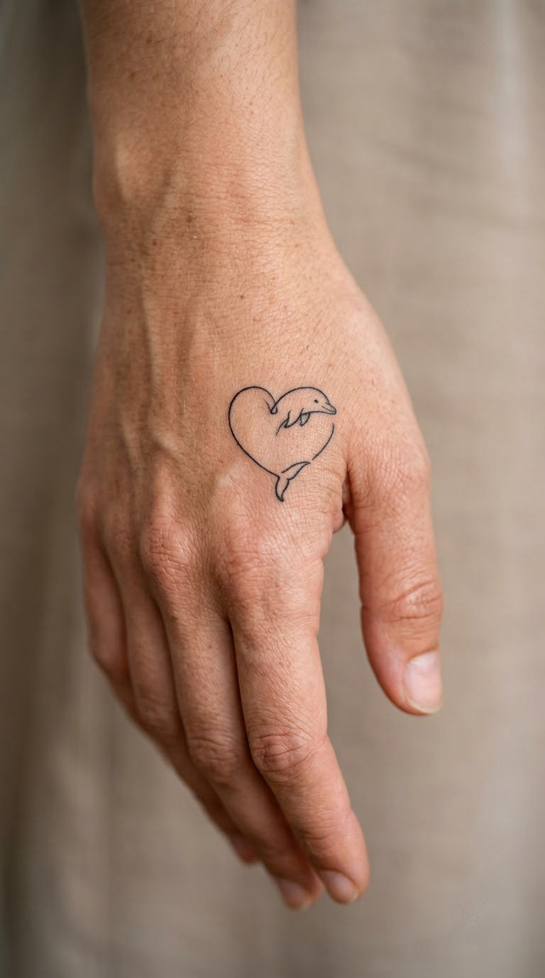 Tiny Dolphin Heart on the Hand