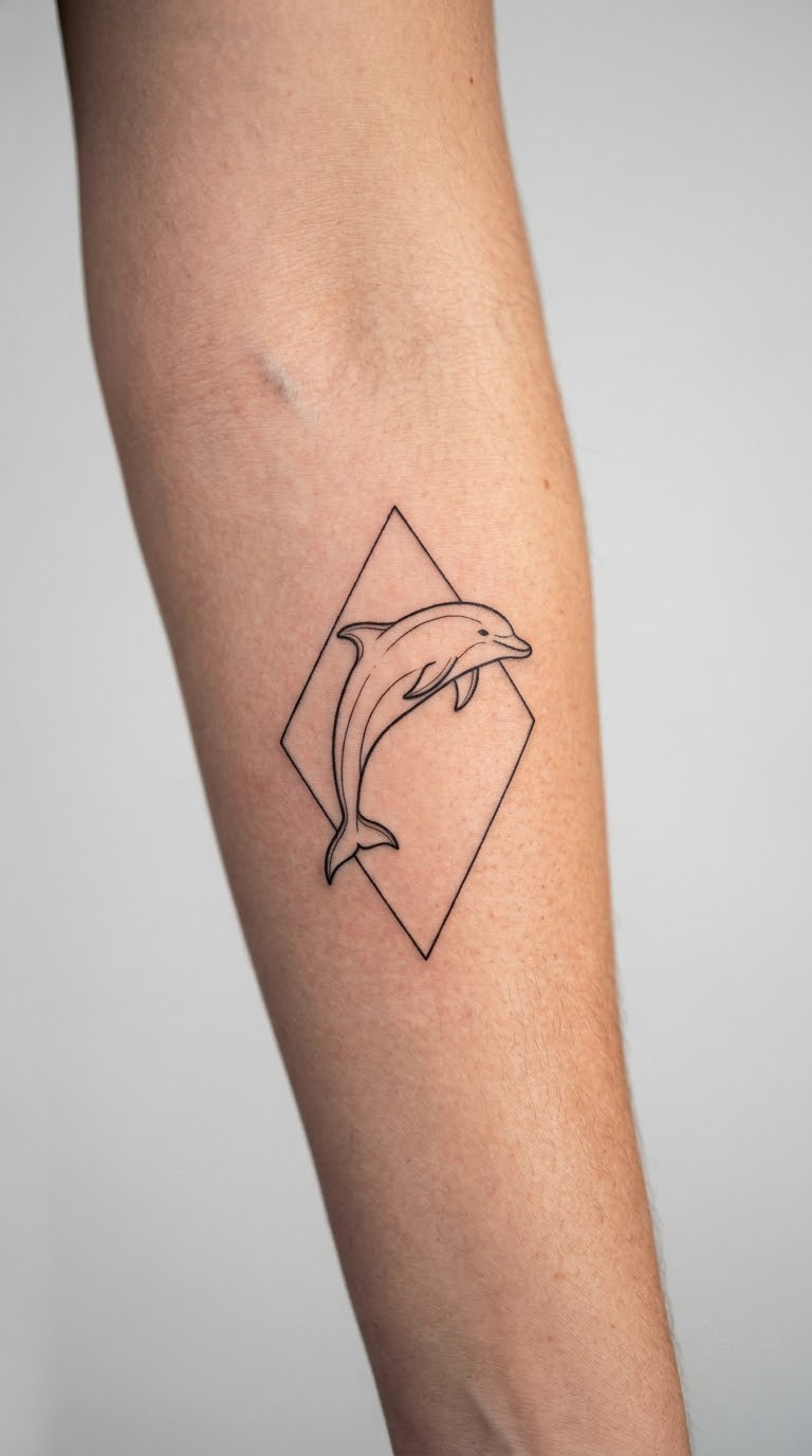 Dolphin in a Small Geometric Frame