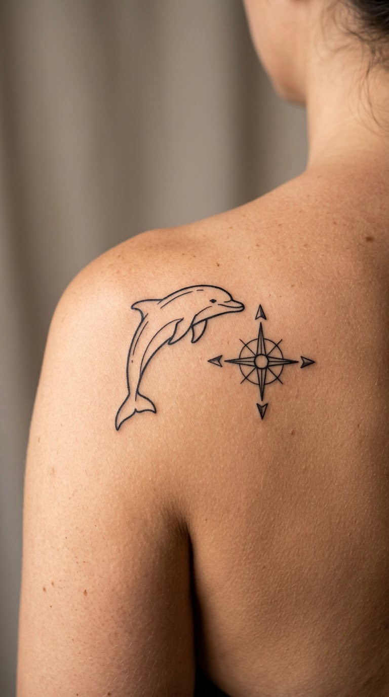 Dolphin with Compass Rose on the Shoulder
