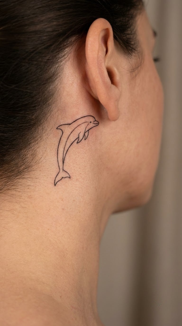 Fine-Line Leaping Dolphin Behind the Ear