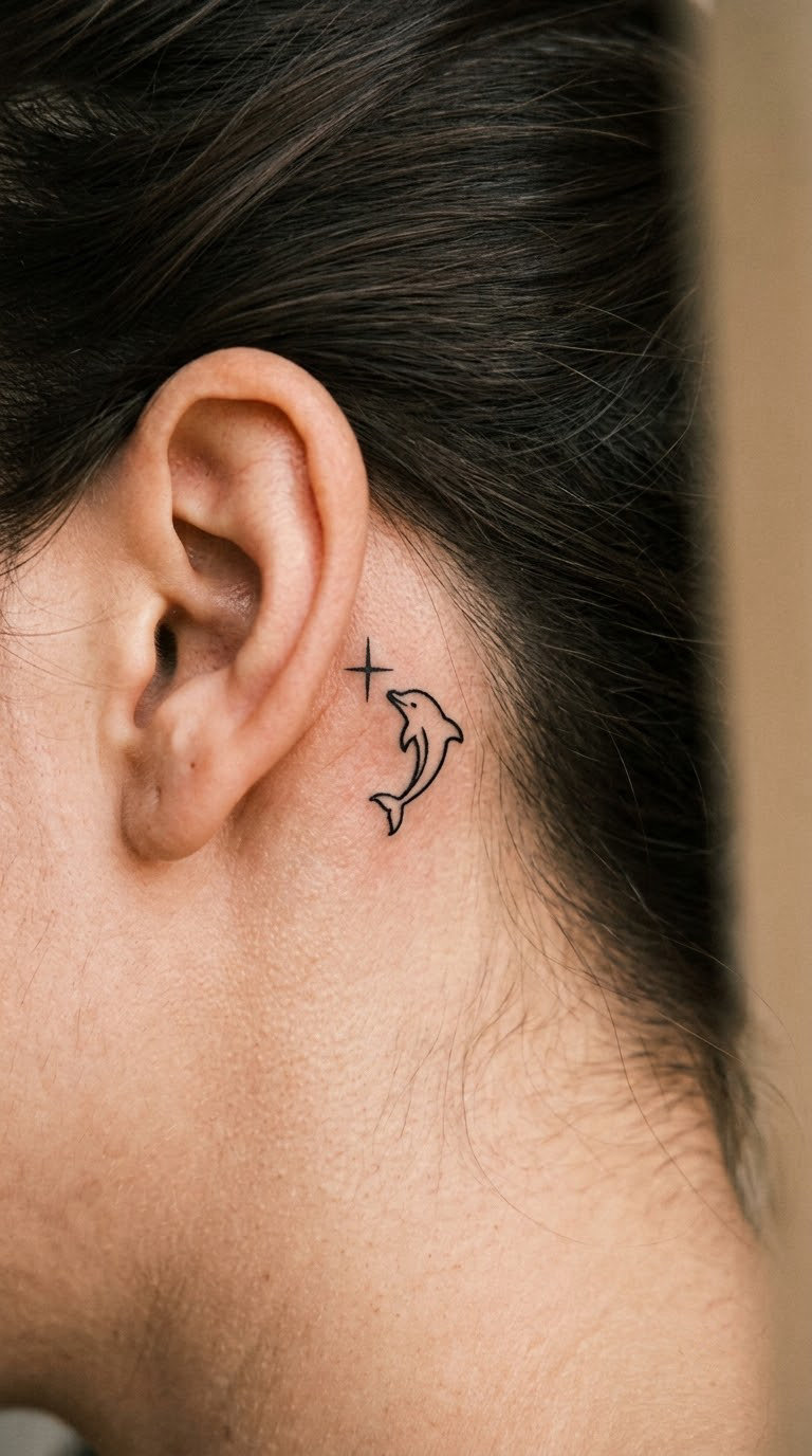 Minimal Dolphin Behind the Ear with Star Detail