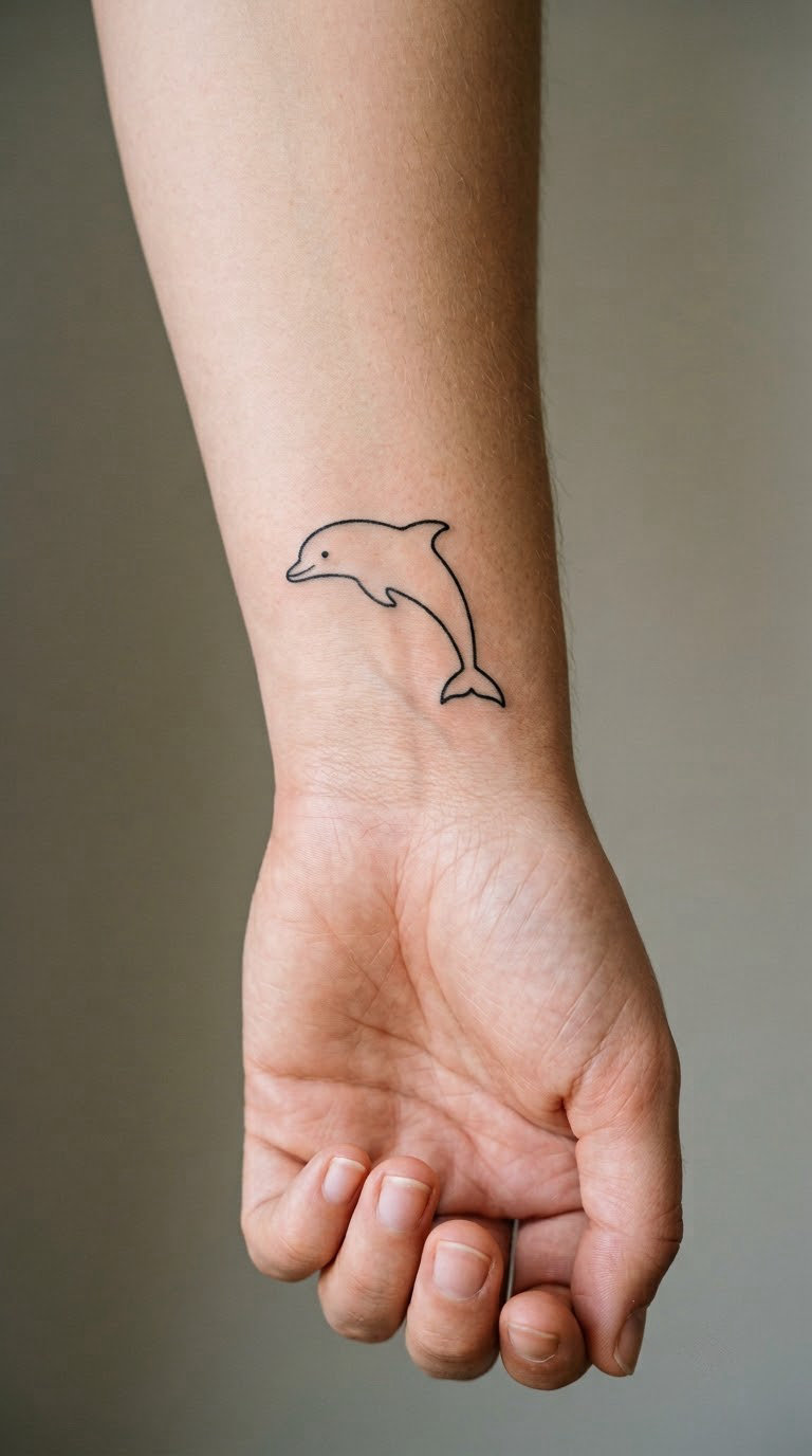 Minimal Dolphin Outline on the Wrist