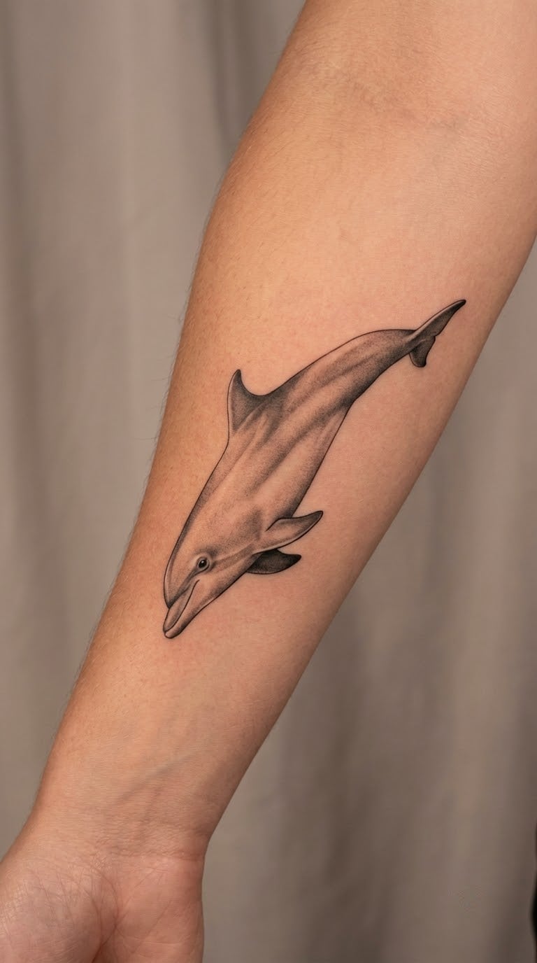 Realistic Dolphin Portrait on the Forearm
