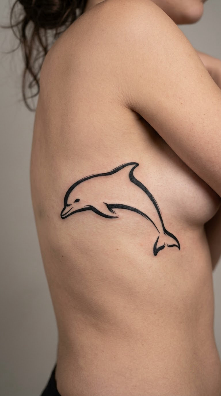 Sideways Dolphin in Negative Space on the Ribs