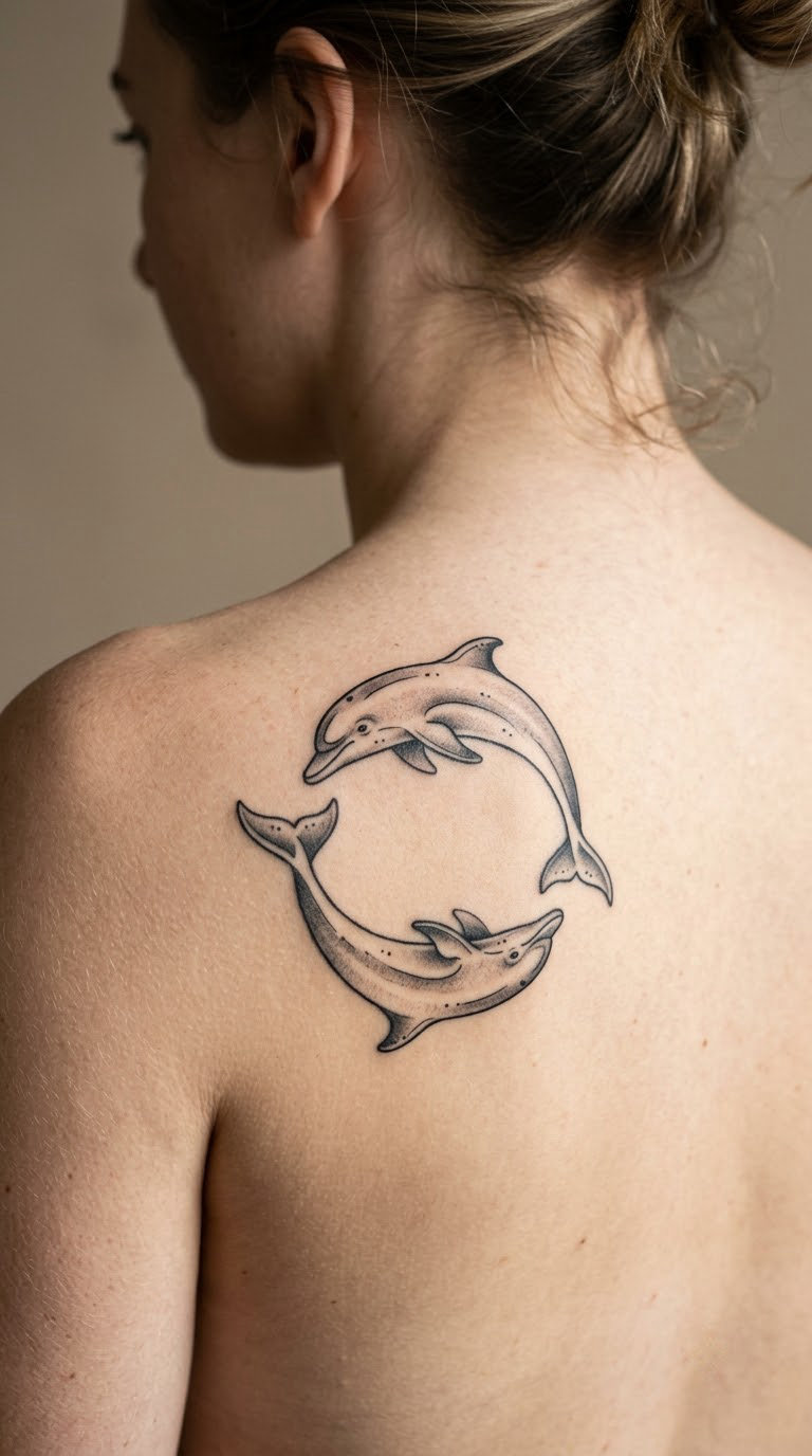 Dolphin Pair Curving Around the Shoulder