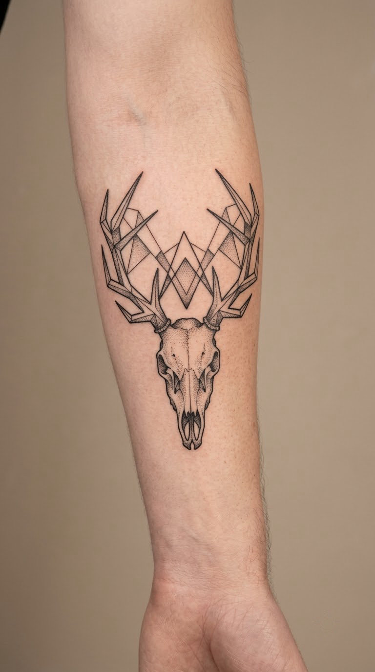 Stag Skull with Geometric Antlers