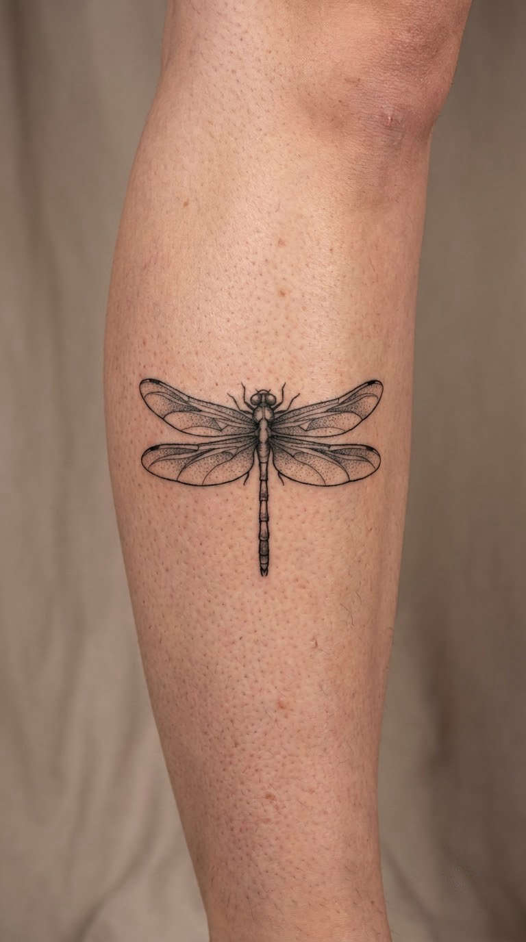 Dragonfly with Dotted Wings on the Shin