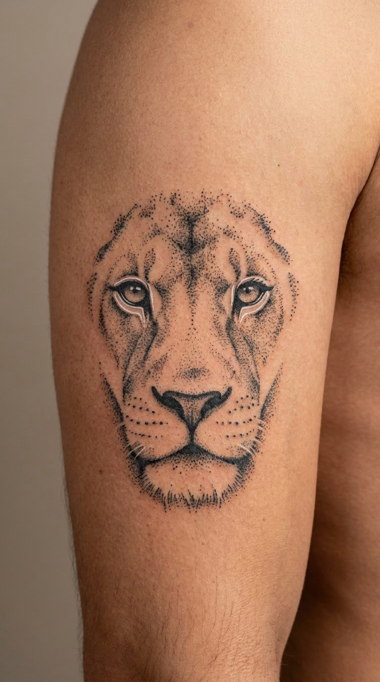 Lion Portrait Made from Black Dots
