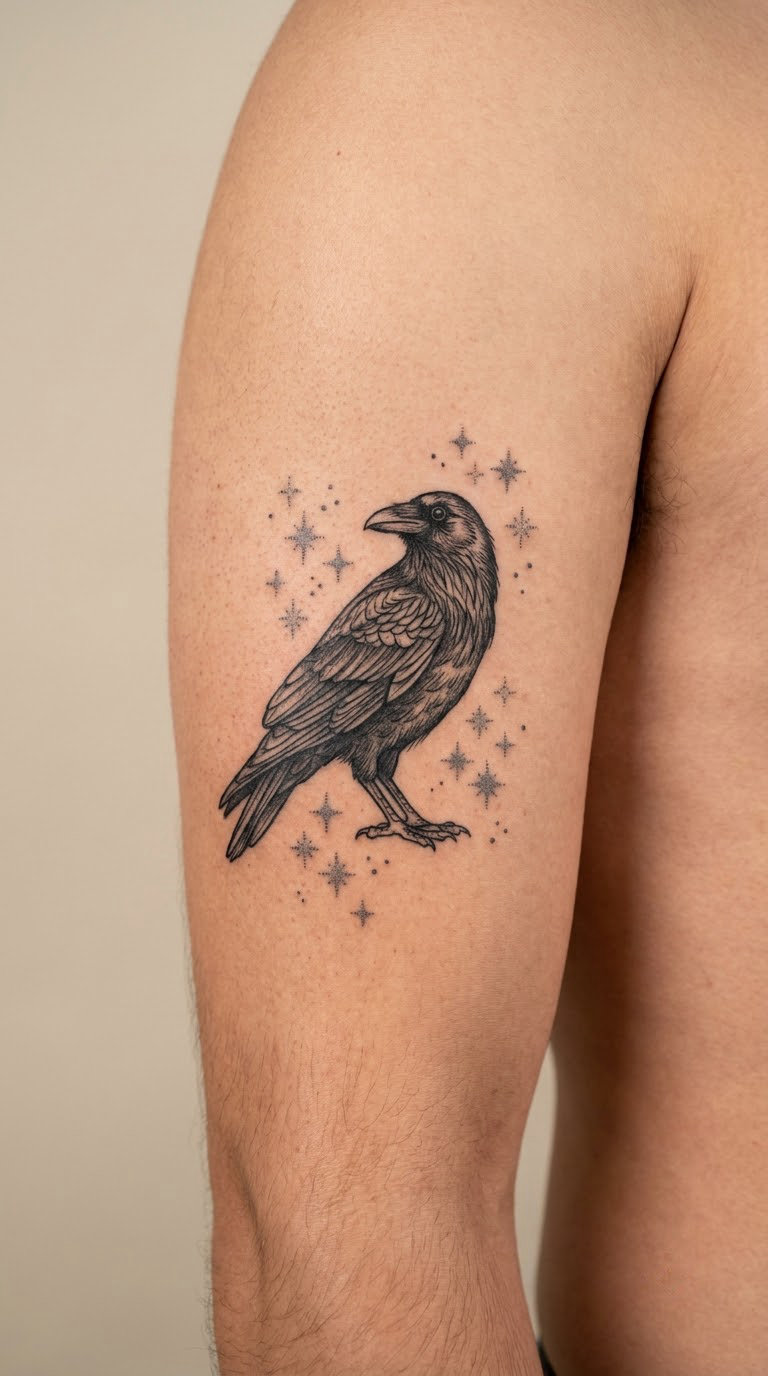Raven in a Stippled Night Sky