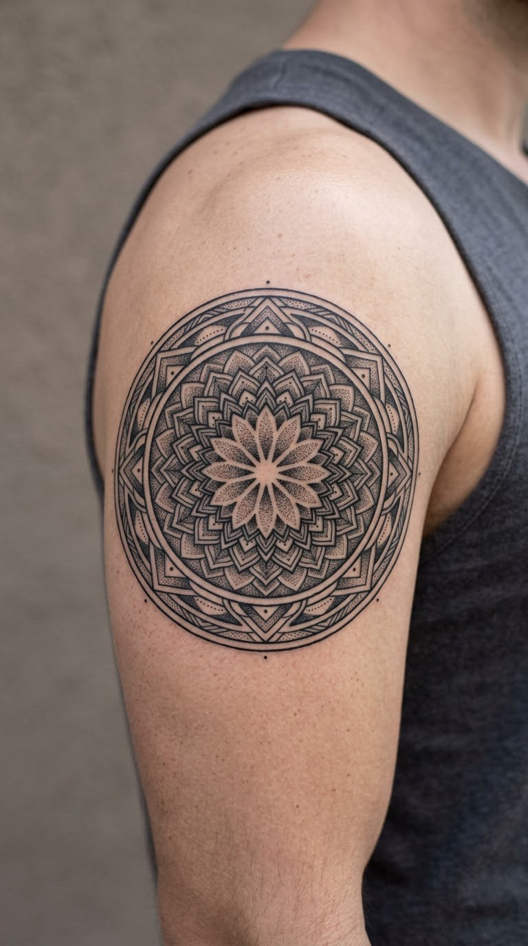 Blackwork Mandala on the Upper Arm