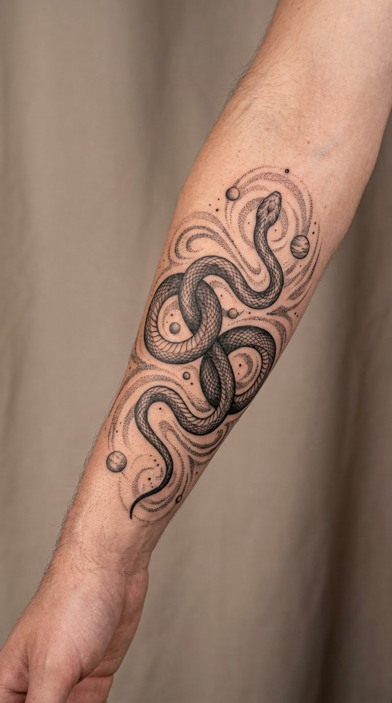 Interlocking Dotwork Serpent Sleeve Study