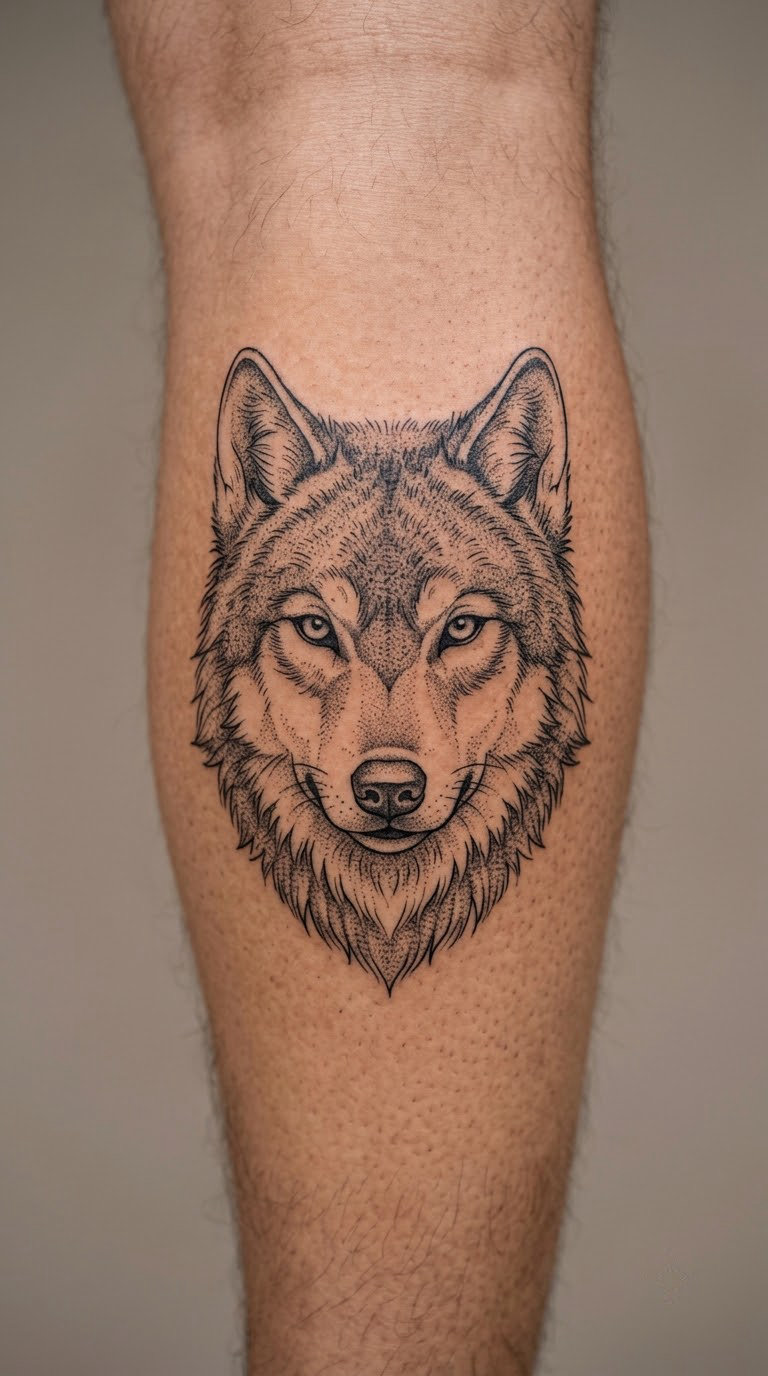 Stippled Wolf Portrait on the Calf