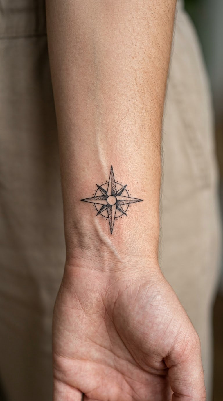 Four-Point Compass Rose on the Wrist