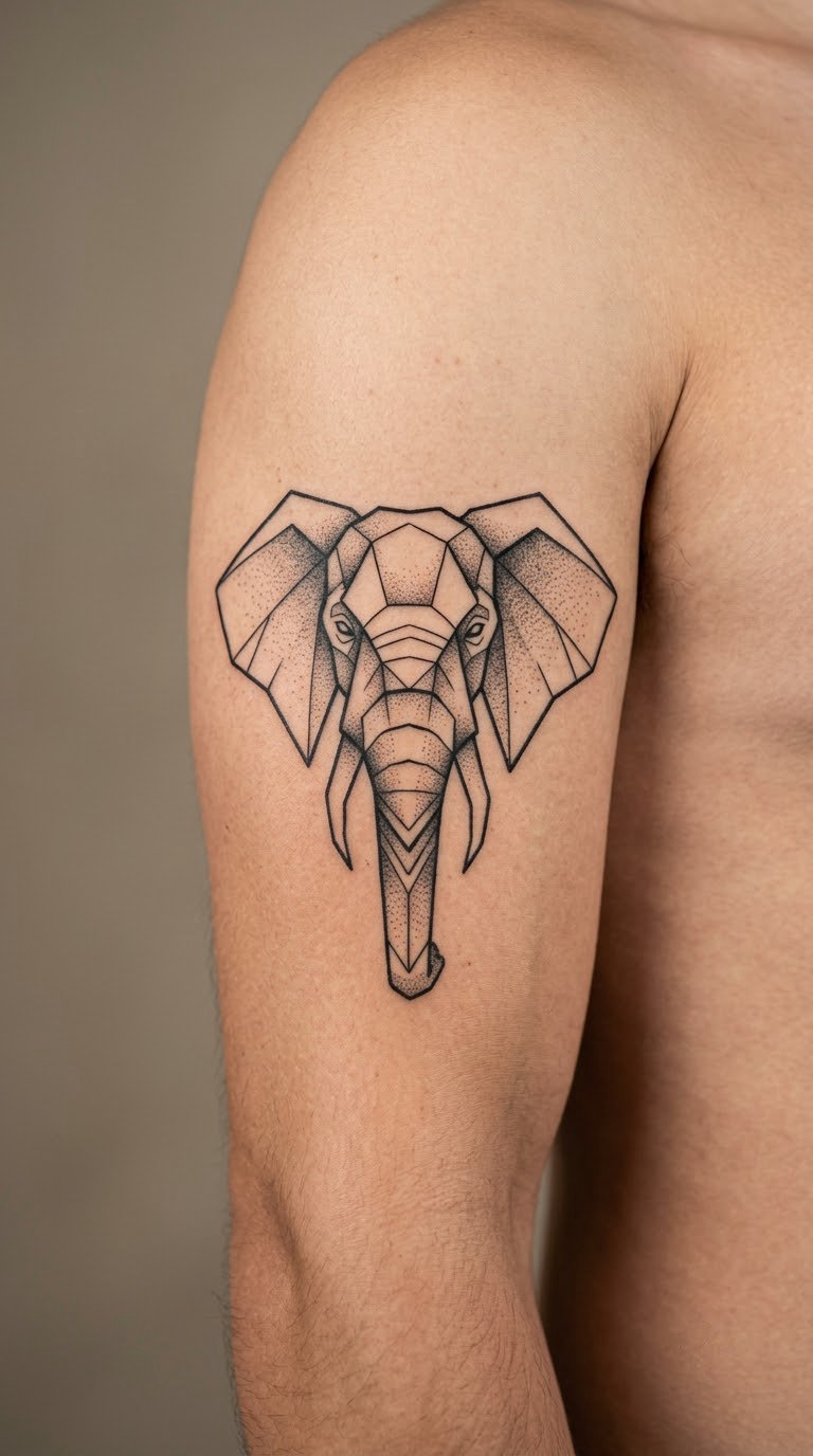 Geometric Elephant Head on the Upper Arm