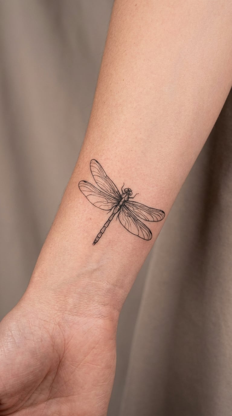 Fine-Line Dragonfly on the Inner Wrist