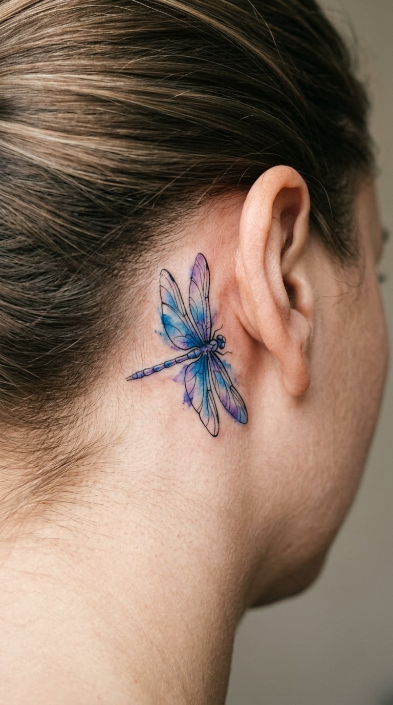 Watercolour Dragonfly Behind the Ear