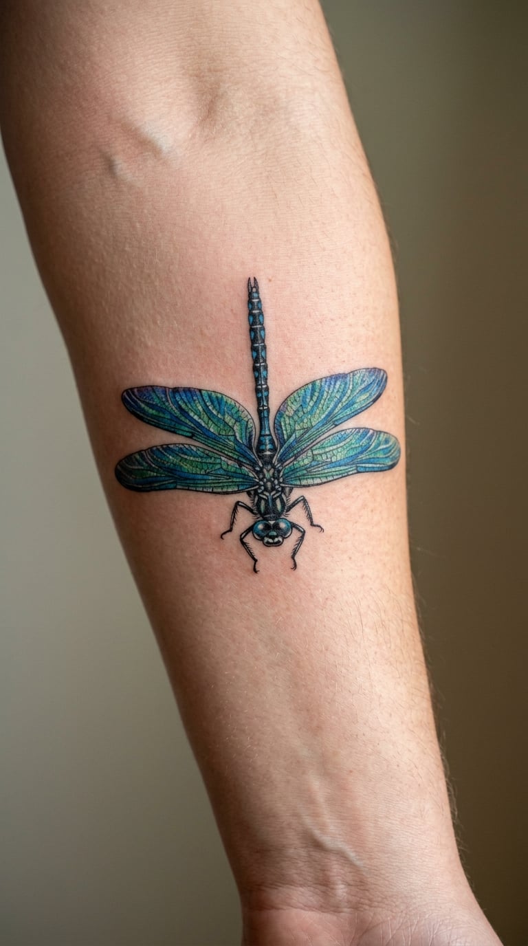 Realistic Dragonfly on the Forearm