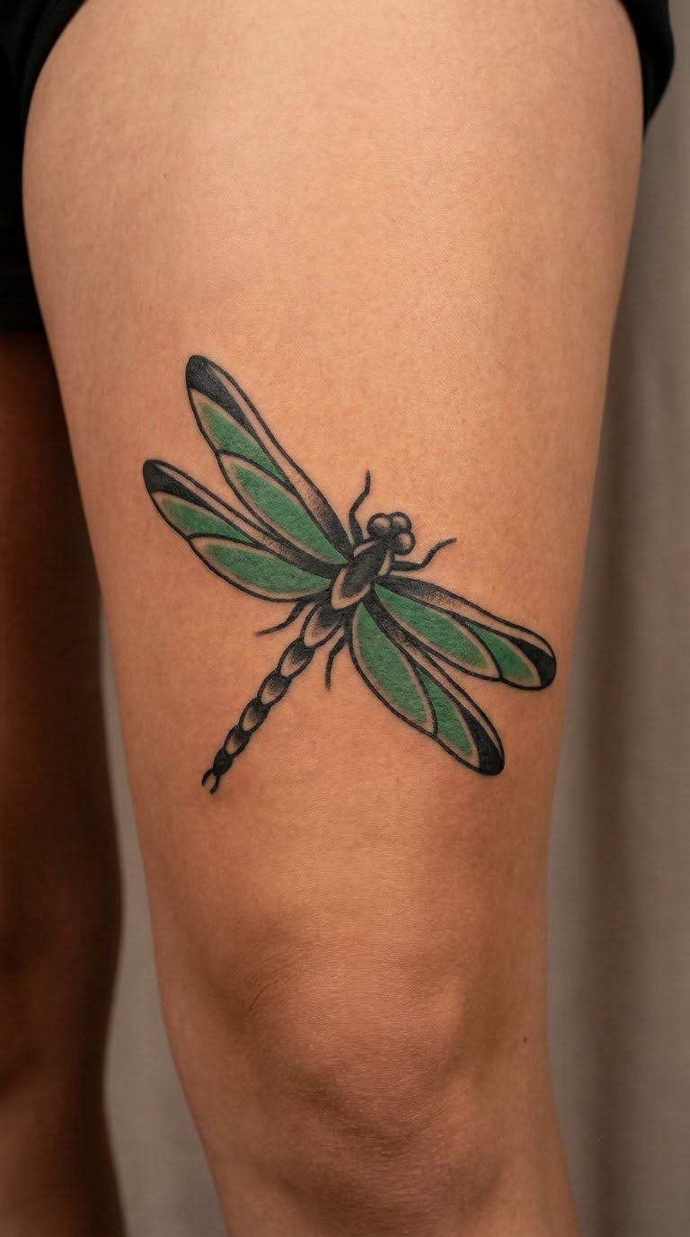 Traditional Dragonfly on the Outer Thigh