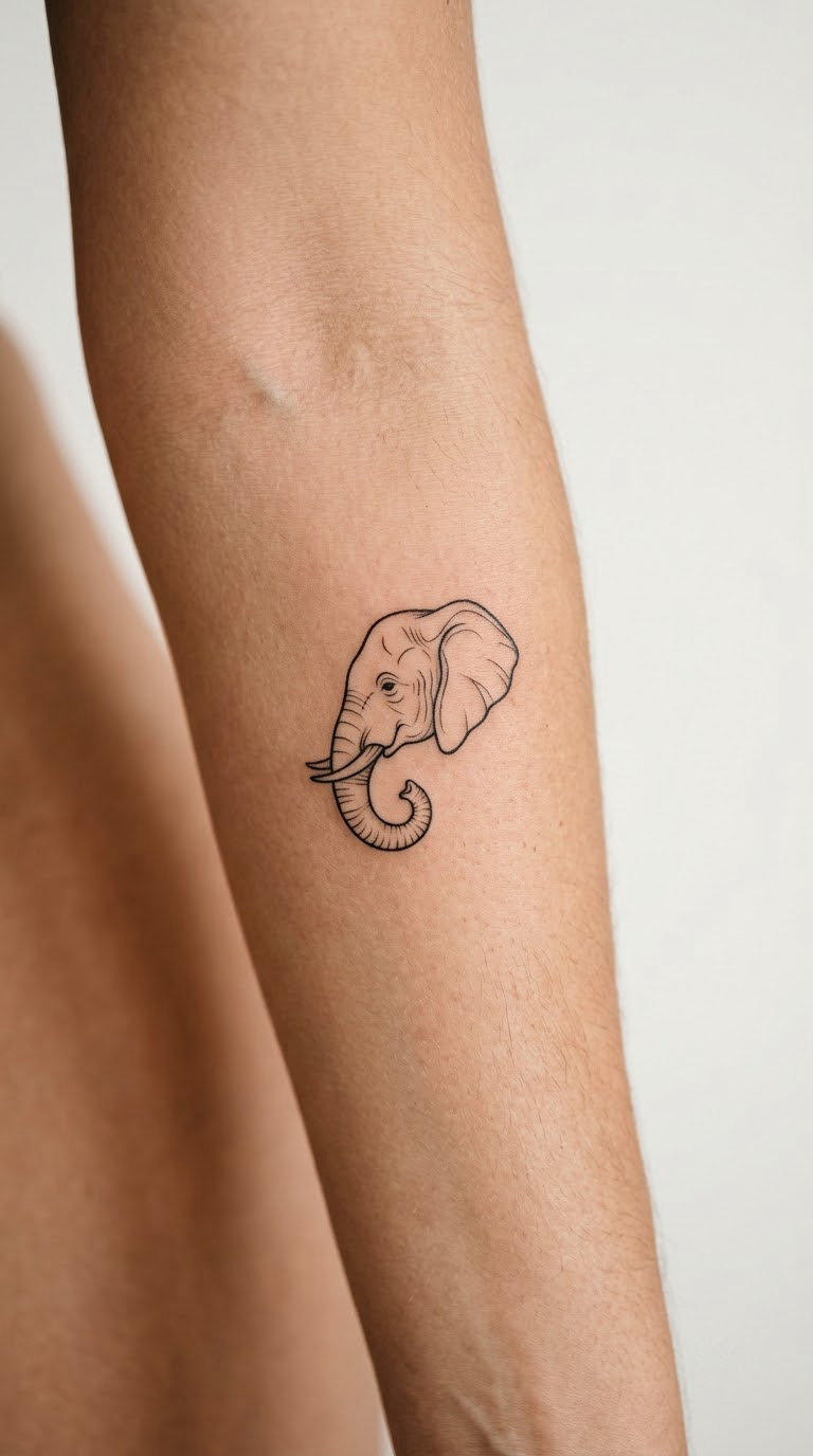 Fine-Line Elephant Outline on the Inner Forearm