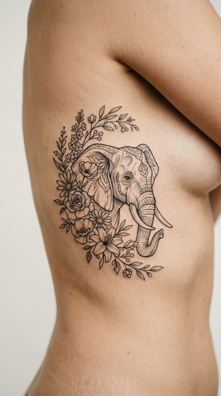 Elephant Head Wrapped in Birth Flowers