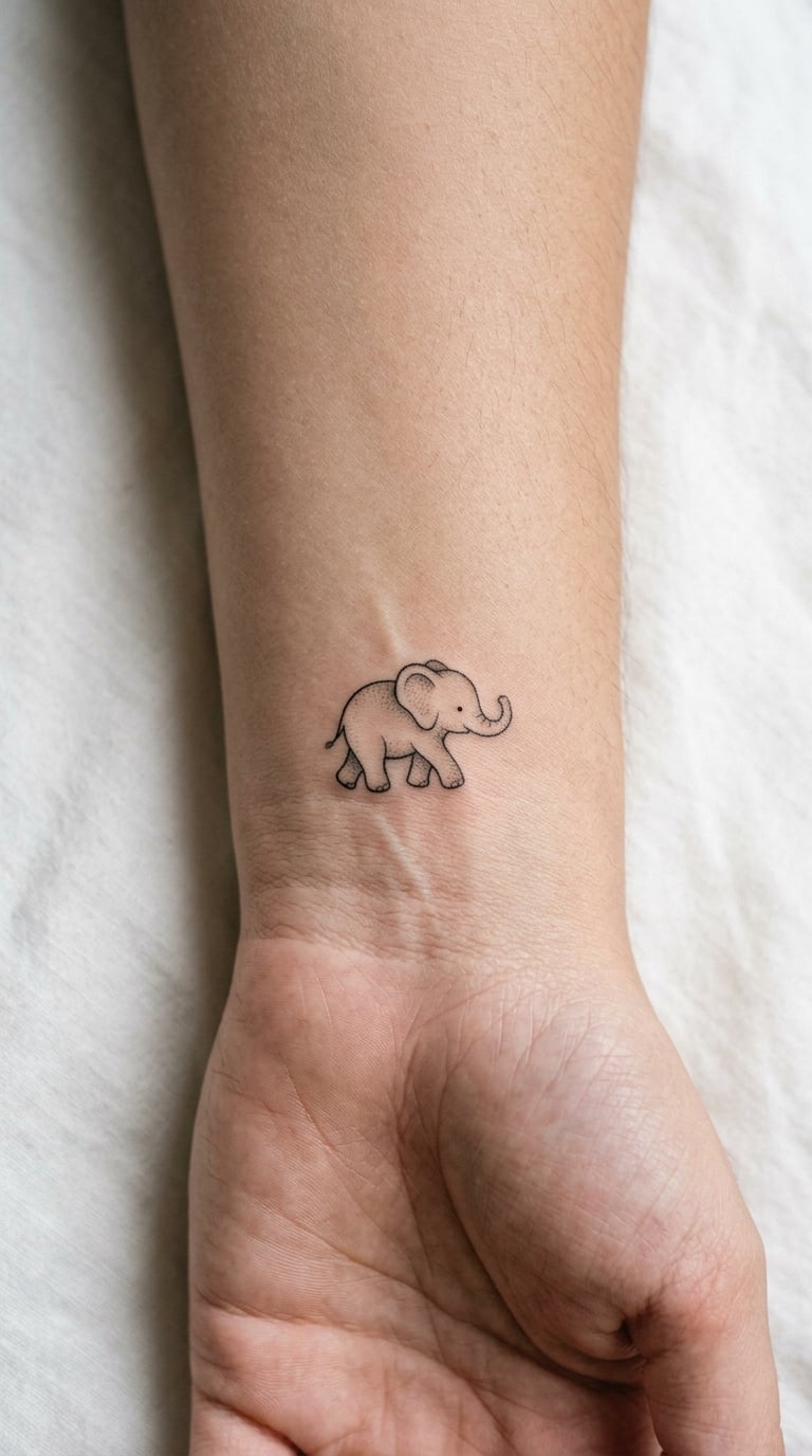Single-Line Dotwork Elephant on the Inner Wrist