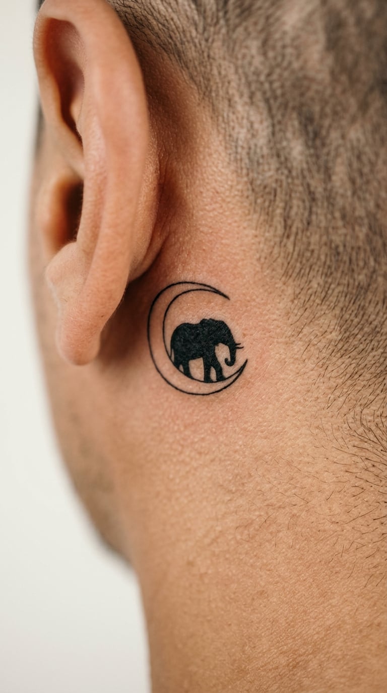 Elephant Silhouette Inside a Crescent Moon