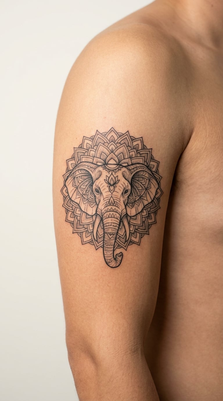 Mandala Elephant Head on the Upper Arm
