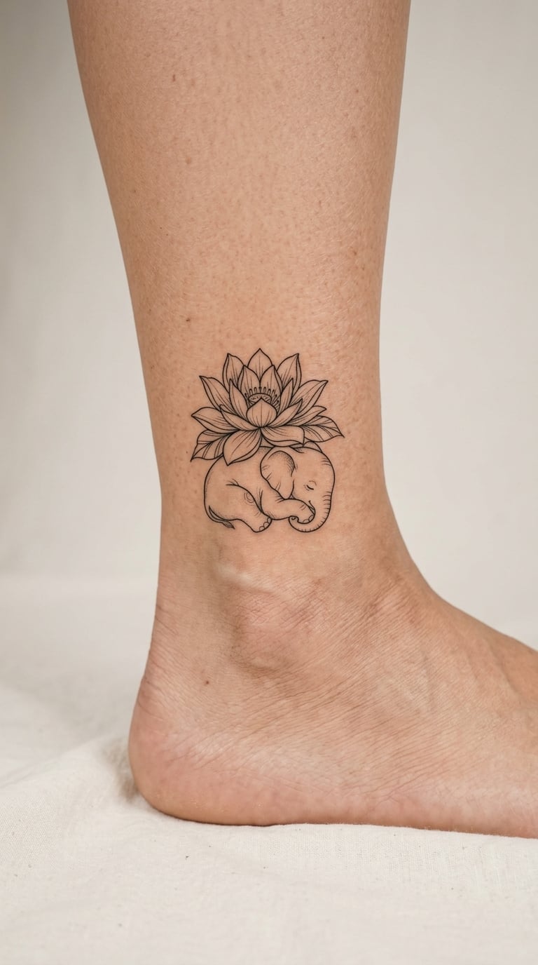 Baby Elephant Tucked Under a Lotus, Low on the Leg