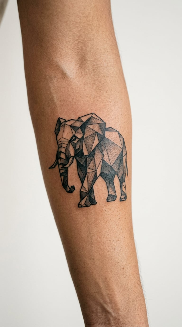 Low-Poly Geometric Elephant Along the Forearm