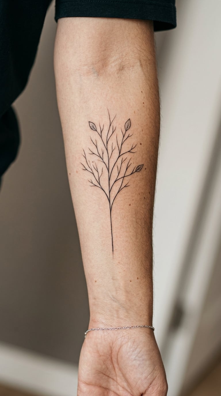 Fine-Line Family Tree on the Inner Forearm