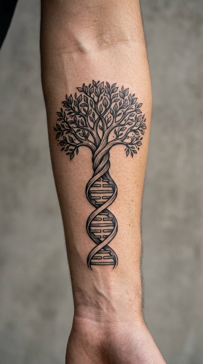 DNA Strand Winding Into Tree Roots