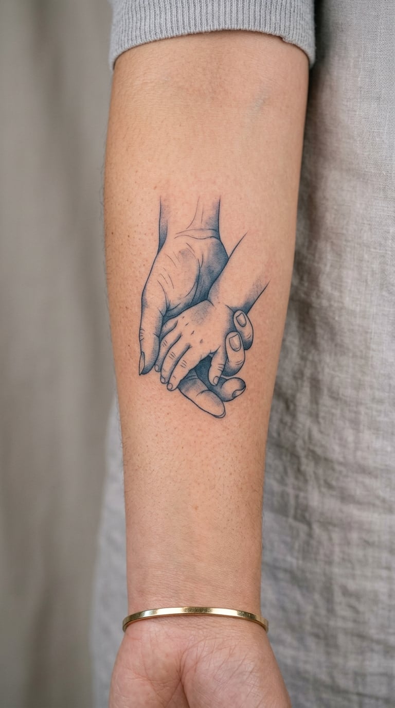 Watercolour Line of Two Held Hands