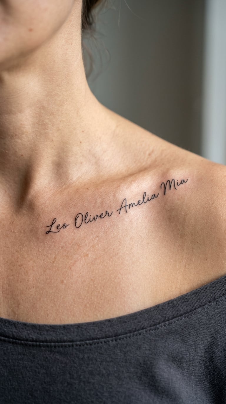 Handwritten Kids' Names Along the Collarbone