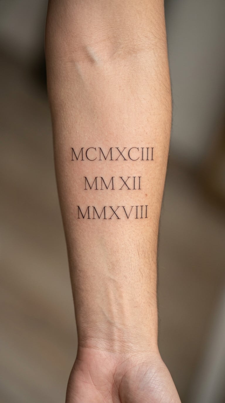 Roman Numeral Birth Dates in a Vertical Line