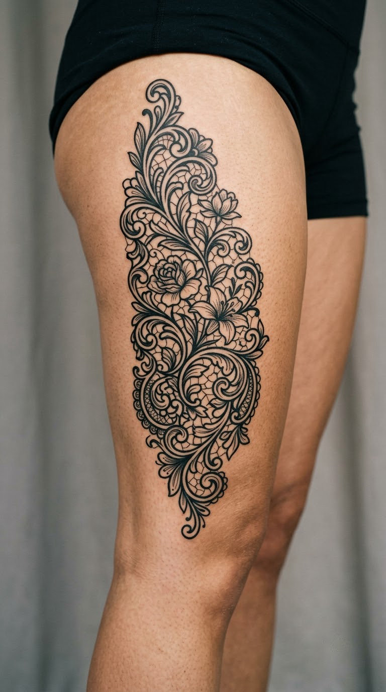 Floral Filigree Lace on the Thigh