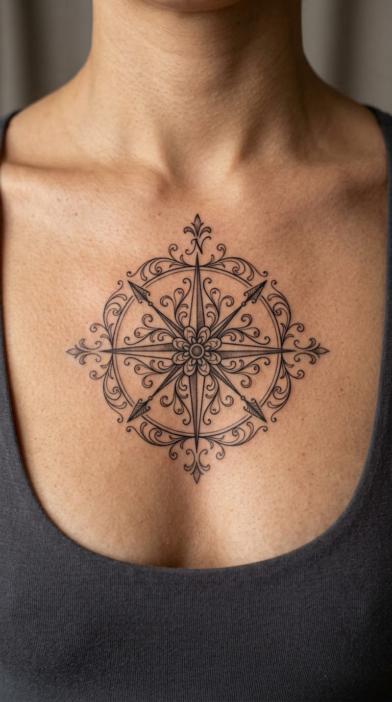 Filigree Compass Rose on the Chest