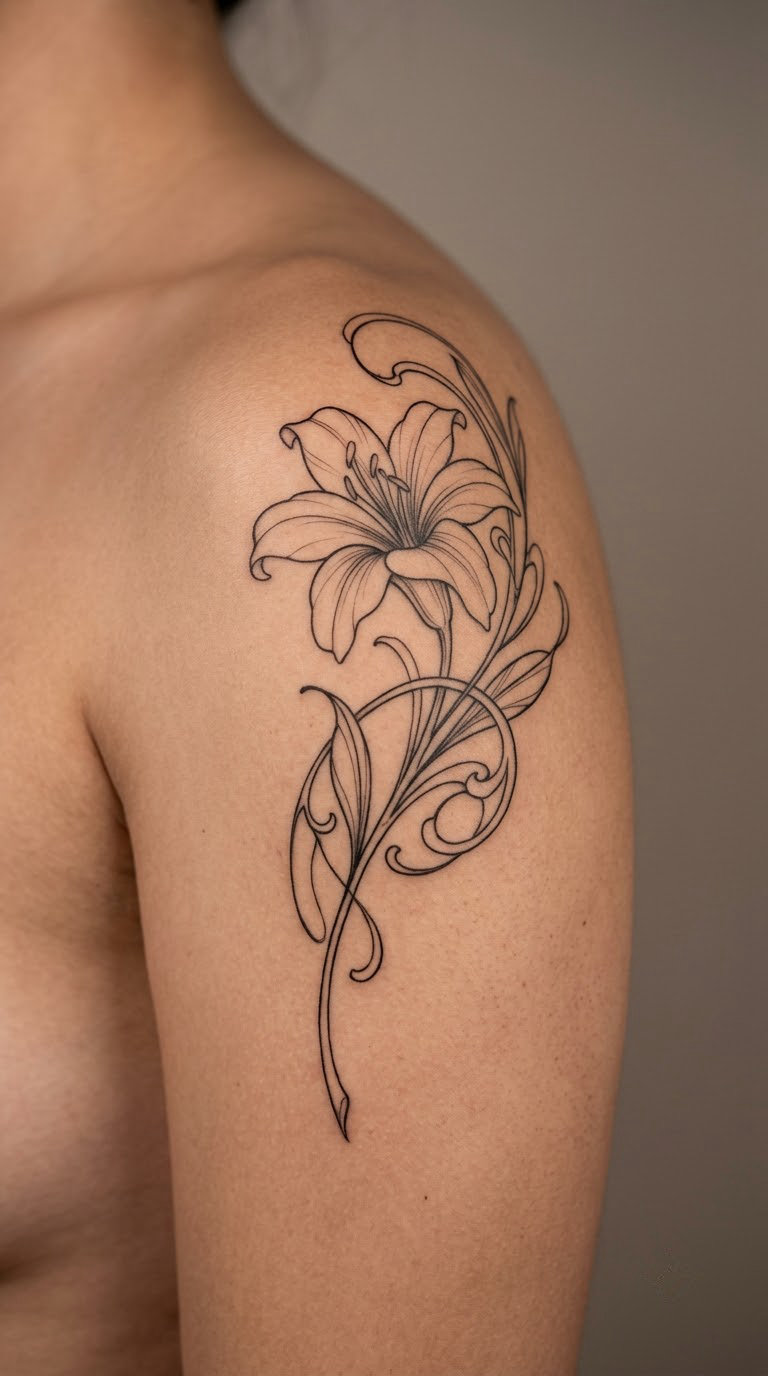 Art Nouveau Lily Filigree on the Shoulder