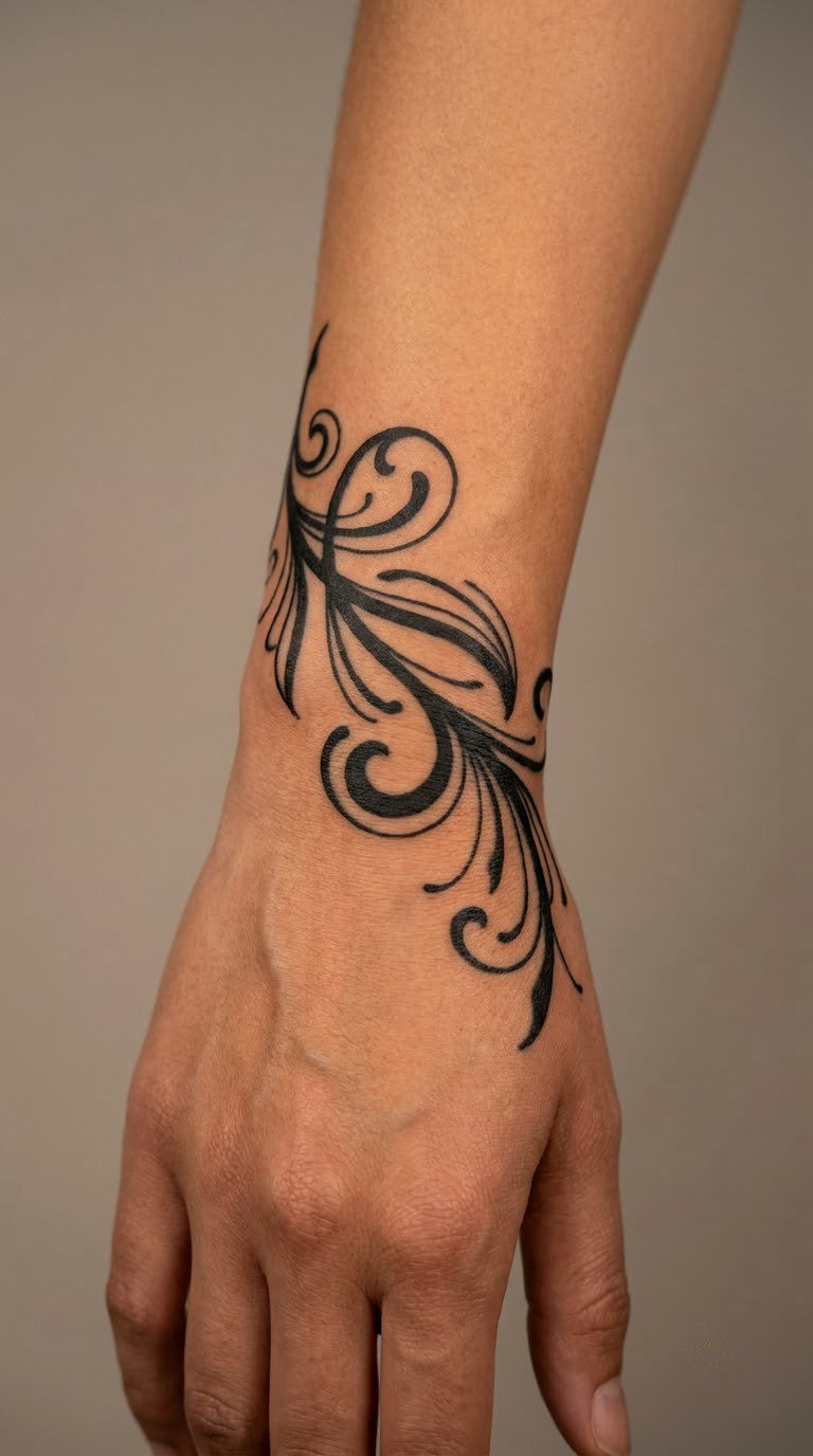 Blackwork Filigree Vine on the Hand or Wrist