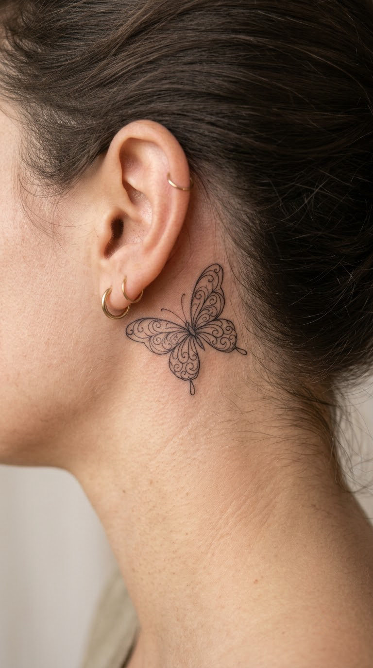 Delicate Filigree Butterfly Behind the Ear