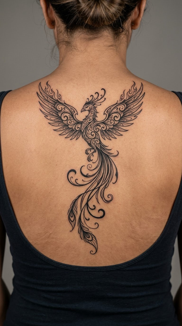 Filigree Phoenix on the Upper Back
