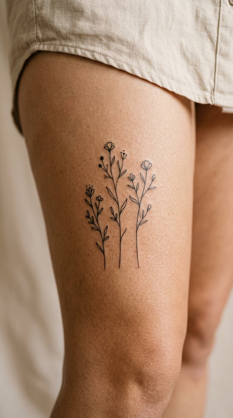 Three Wildflower Stems on the Outer Thigh